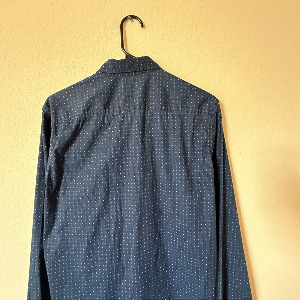 Garcia Men’s Button Up Shirt Large Blue Micro Print Stretch Cotton Slim Casual